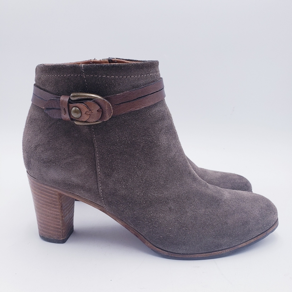 Alberto Fermani Ginosa Suede Ankle Boot Bootie Buckle Stacked‎ Heel Size EU 38.5